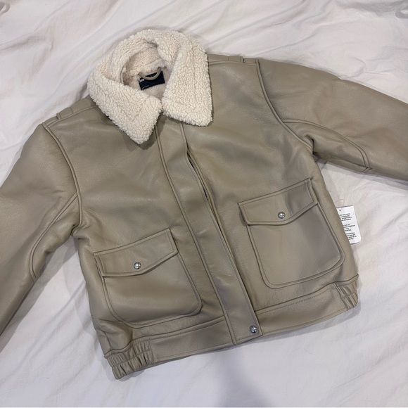 ASOS DESIGN borg collar oversized flight jacket in cream - Picture 2 of 4